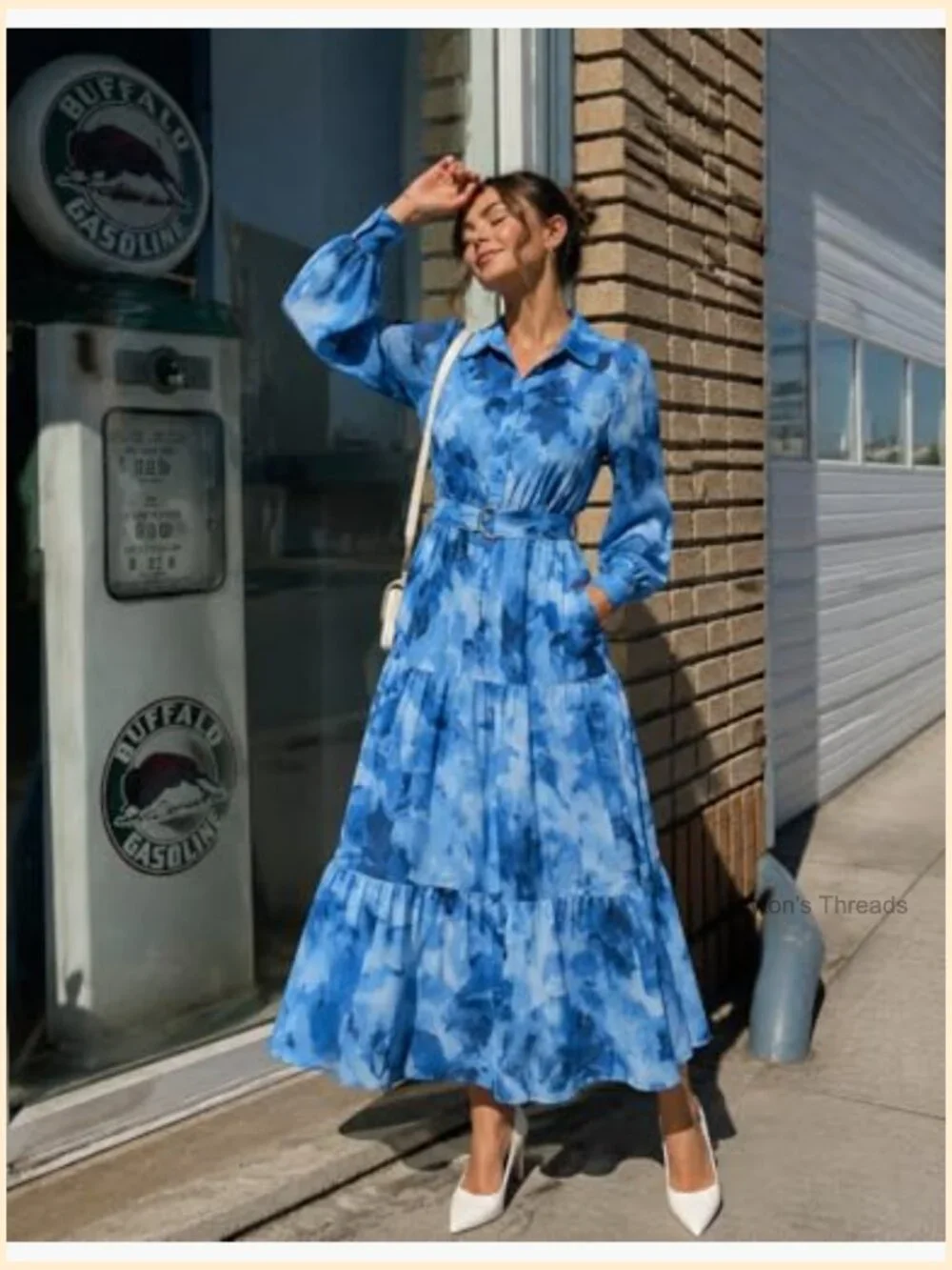 Floral Long Sleeve Maxi Dress with Belt - Picture 3 of 7